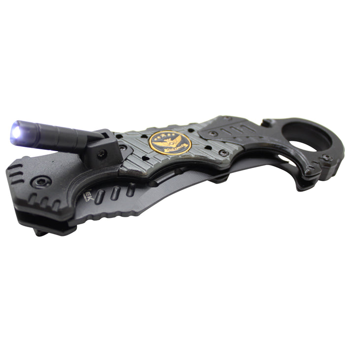 SAS 5.5" Tactical Spring Assisted Folding Knife 4 in 1 Flashlight Window Breaker