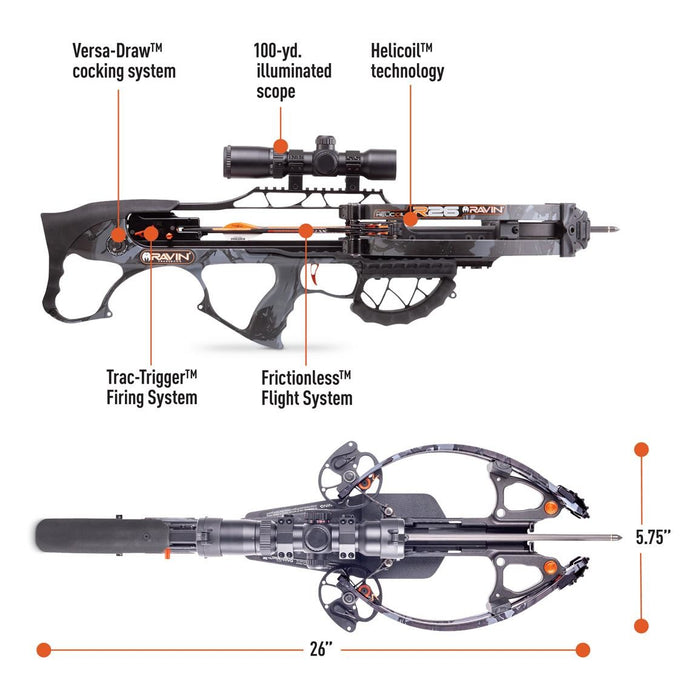 Ravin Crossbow Package R26 with HeliCoil Technology 400 FPS Predator Dusk Camo