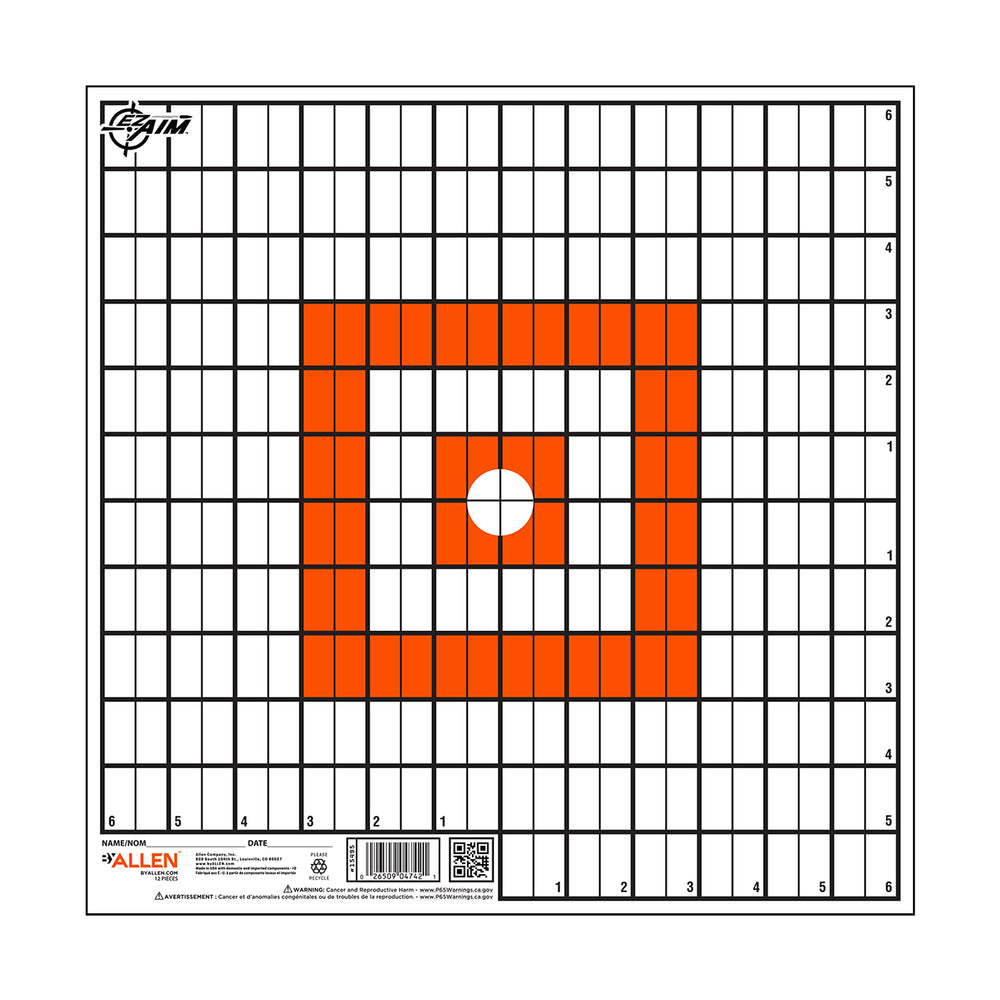 Allen Company Ez-Aim 12" x 12" inch" Paper Grid Target - 12 Targets per Pack