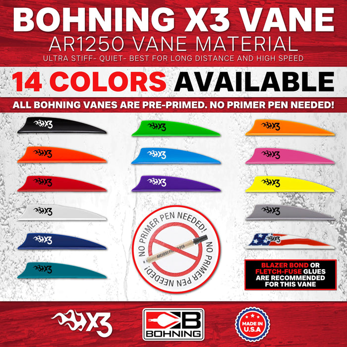 Bohning X3 Vane 3" AR1250 36/Pack - American Flag or Neon Green