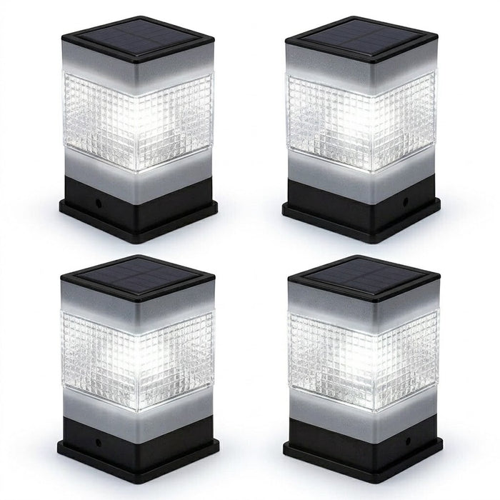 Solar Powered Square Outdoor Garden Pathway Deck Dock Patio Fence Light - 4/Pack
