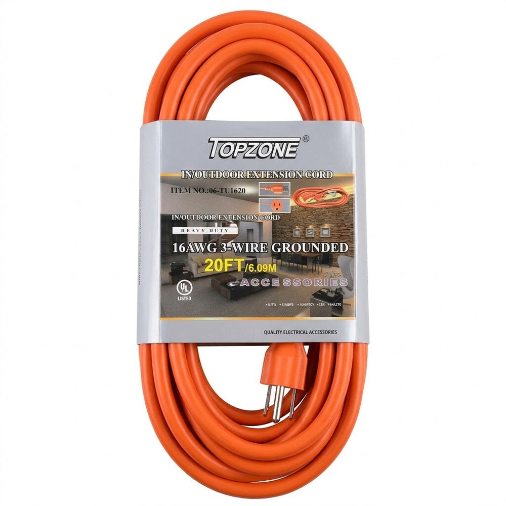 Topzone 20 Ft. UL OUTDOOR SJT 16AWG/3C Extension Cord - Orange