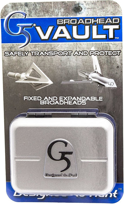 G5 Vault Broadhead Case Holds 5 Expandable/Fixed Blade Broadheads-Silver & Black