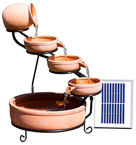 ASC Terracotta Solar Water Fountain Cascade Battery/Timer LED Lights - Used