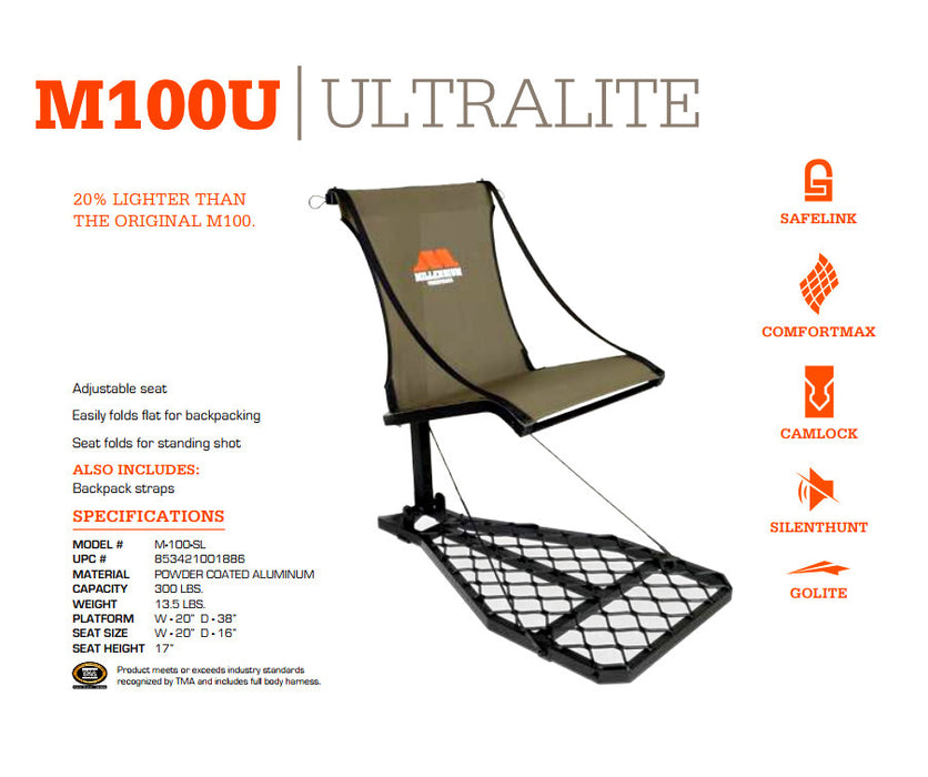 Millennium M-100 Aluminum Ultralite Hang-On Treestand w/Safe-Link