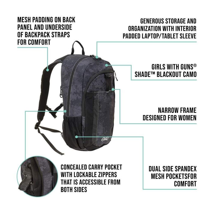 GWG Midnight Deluxe Backpack w/ Lockable Concealed Carry - Blackout Camo