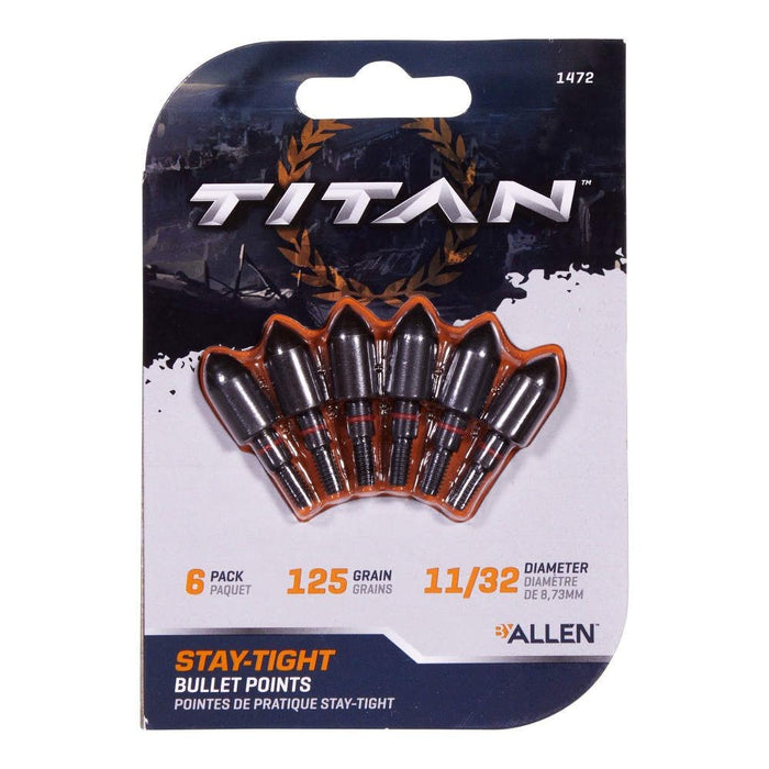 Titan 11/32" Archery Stay-Tight Steel Bullet Points, 125-Grains 6/Pack- Black