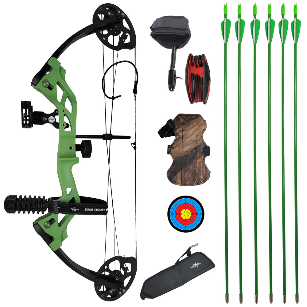 SAS Hero Junior Kid Youth Compound Bow Package 10-29 LBS Green LH - Open Box
