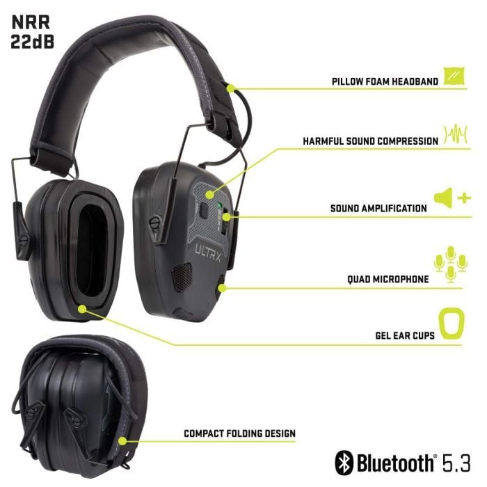 ULTRX Bionic Fuse Bluetooth Electronic Earmuff - Midnight Gray