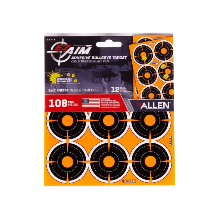 EZ Aim Adhesive Splash Reactive Paper Shooting Targets, 2" Bullseye - 12 Sheets