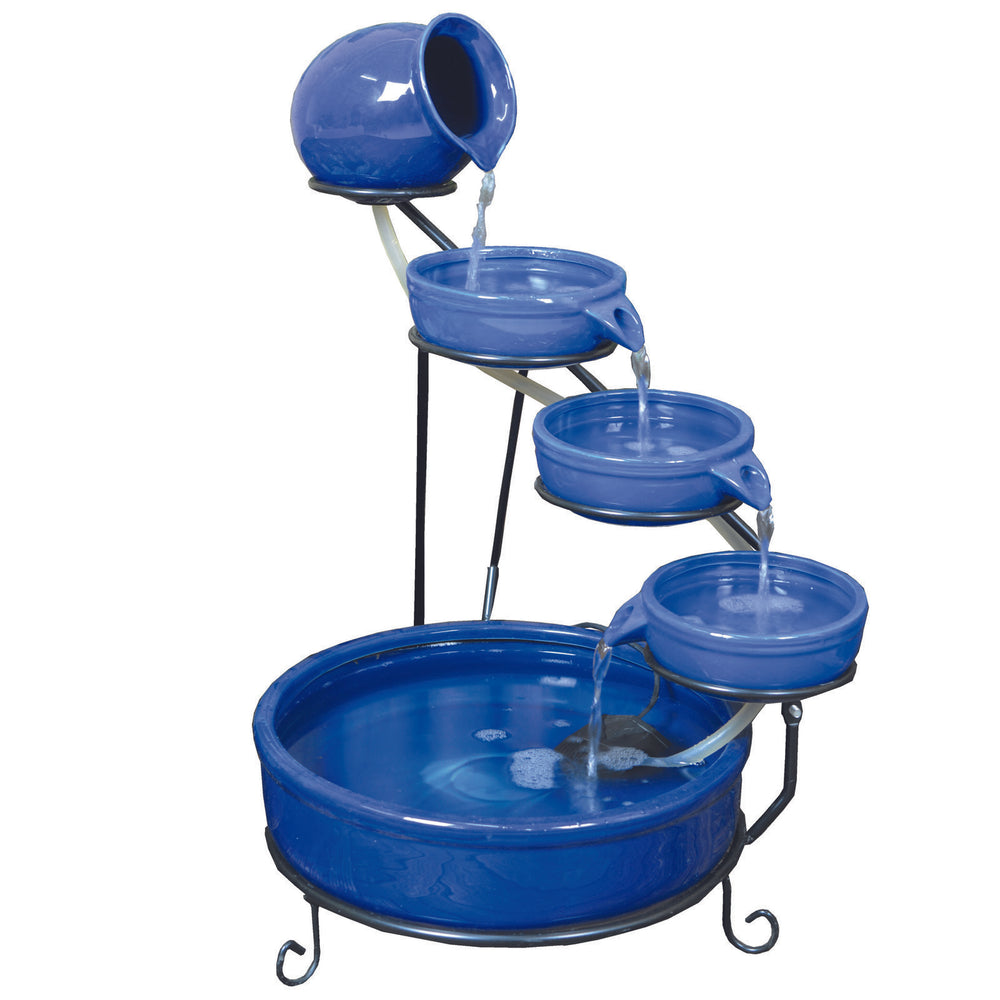 ASC Cascade Ceramic Solar Water Fountain w/ Battery/Timer LED Lights - Used