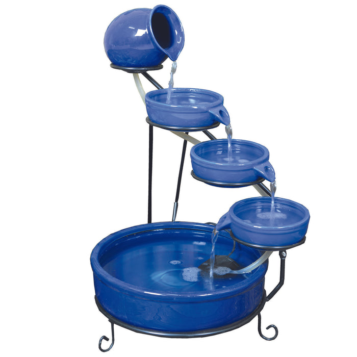 ASC Cascade Ceramic Solar Water Fountain w/ Battery/Timer LED Lights - Used