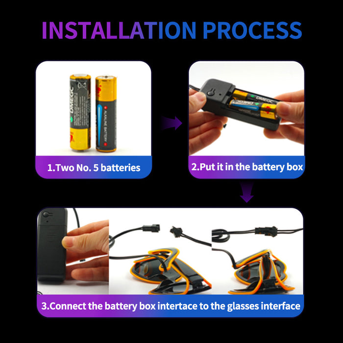 Luminous Glasses for Party Glow at Night Concert Cold Light Disco EDC - 3/Pack