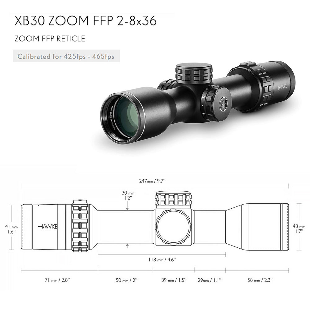 Hawke Sport Optics XB Zoom Crossbow Scope XB30 FFP 2-8x36 425-465 fps