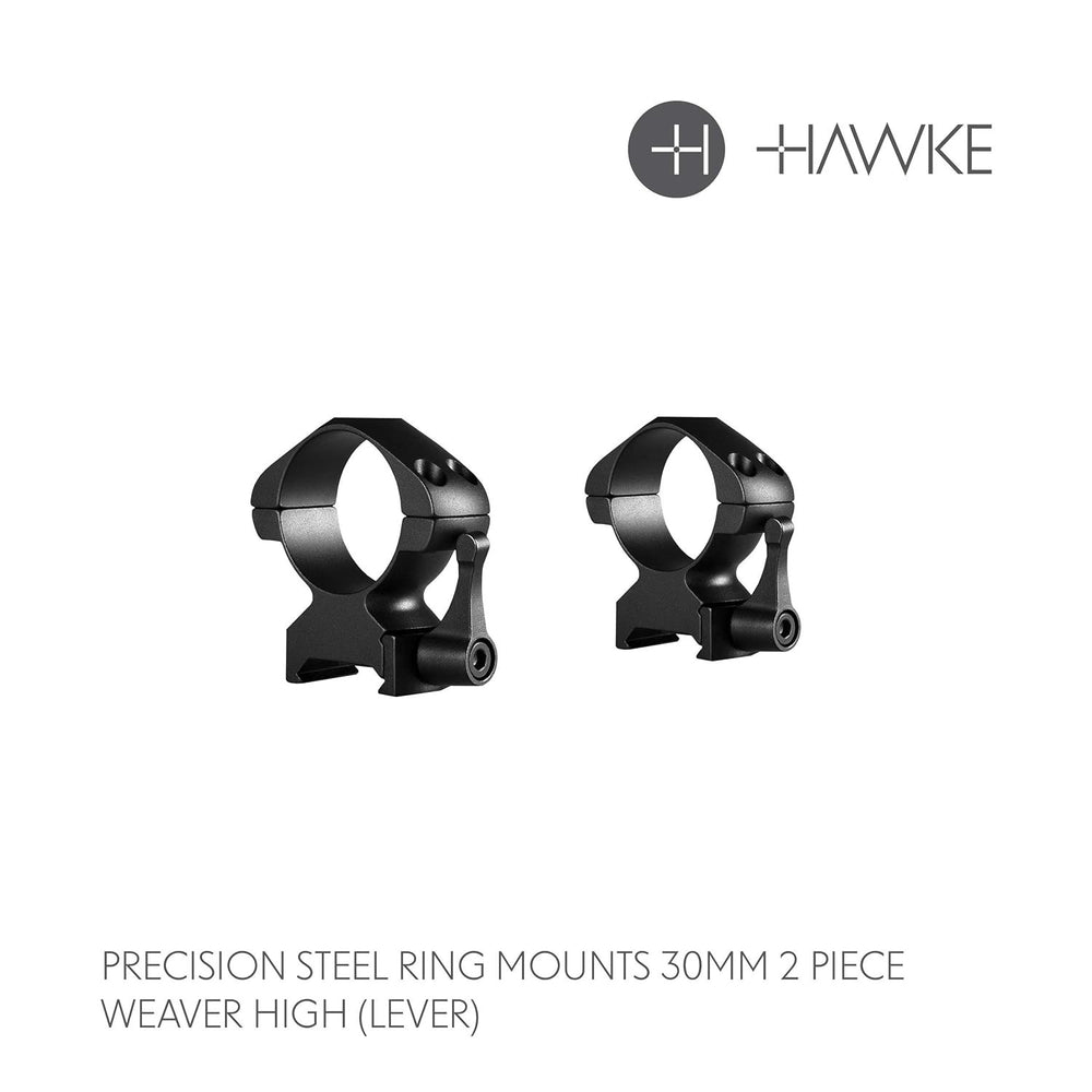 Hawke Sport Optics 30mm Precision Steel Rings Weaver High with Lever - 2 Piece