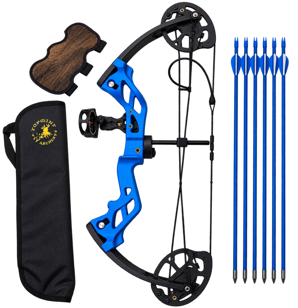 Topoint Archery M3 Junior Youth Compound Bow Package 10-29 LBS 17"-27" Blue RH