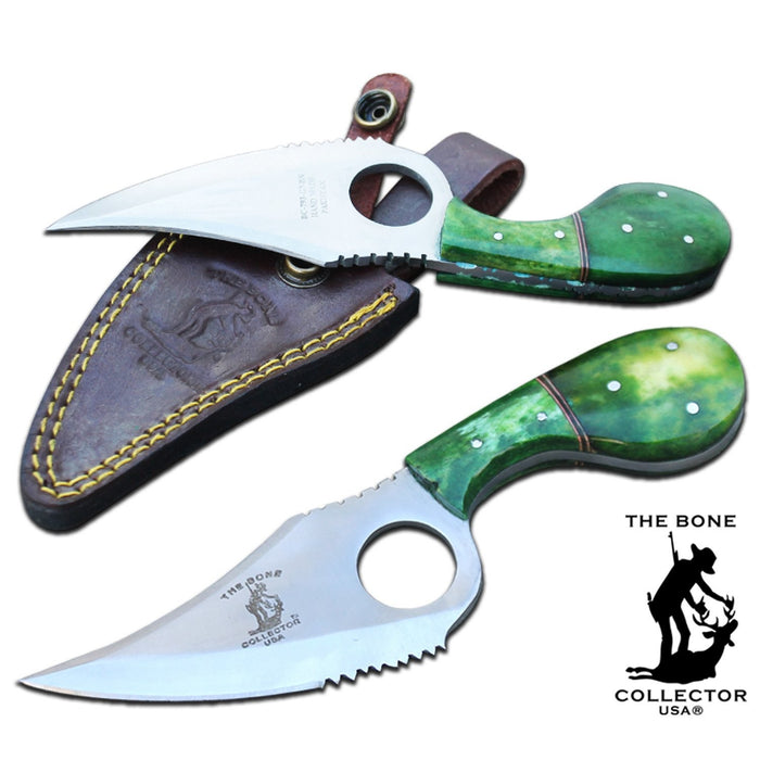 Bone Collector Fixed Blade Skinning Knife with Leather Sheath 7 Inch Tooth Blade