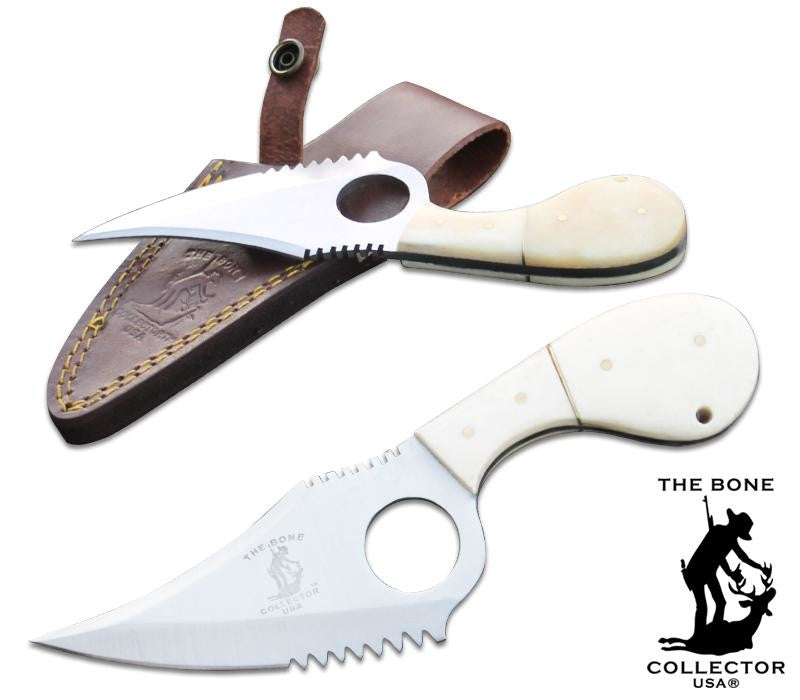 Bone Collector Fixed Blade Skinning Knife with Leather Sheath 7 Inch Tooth Blade
