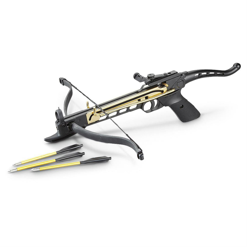 80 Pound Aluminum Self-cocking Pistol Crossbow with 27 Bolts and Extra String