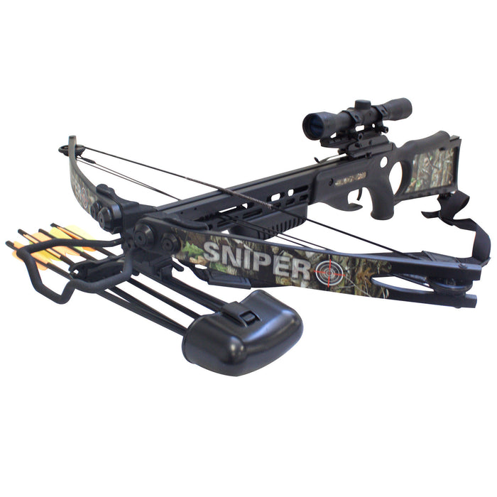 SAS Sniper 150lbs Next G1 Camo Crossbow Package with Quiver Arrows - Open Box