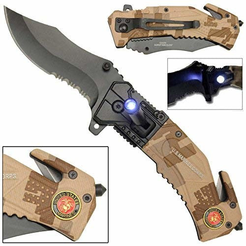 LED Flashlight Tactical Rescue Pocket Knife US Marines