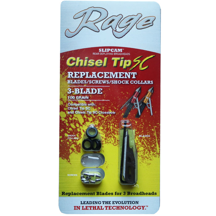 Rage Chisel Tip X & SC 3-Blade Broadhead Replacement Blade 100 Grain - 3/Pack