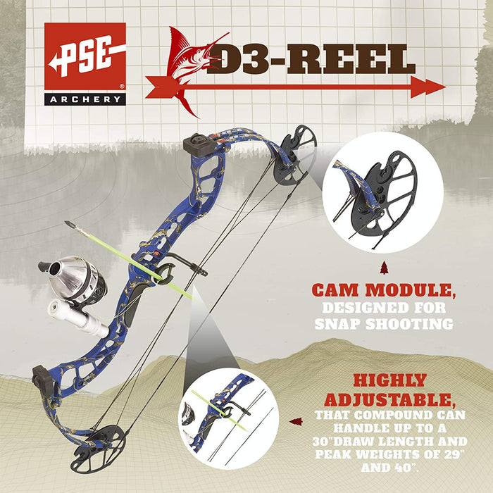 PSE Archery D3 Bowfishing Compound Bow Reel Package 40Lbs - Left