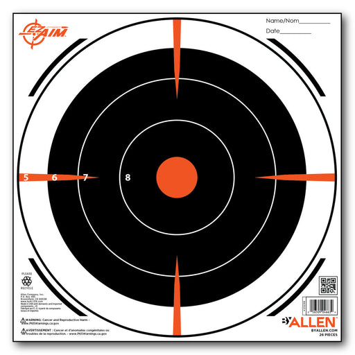 Allen Company EZ-Aim Paper Bullseye Target 8"x 8" Black and White - 26/Pack
