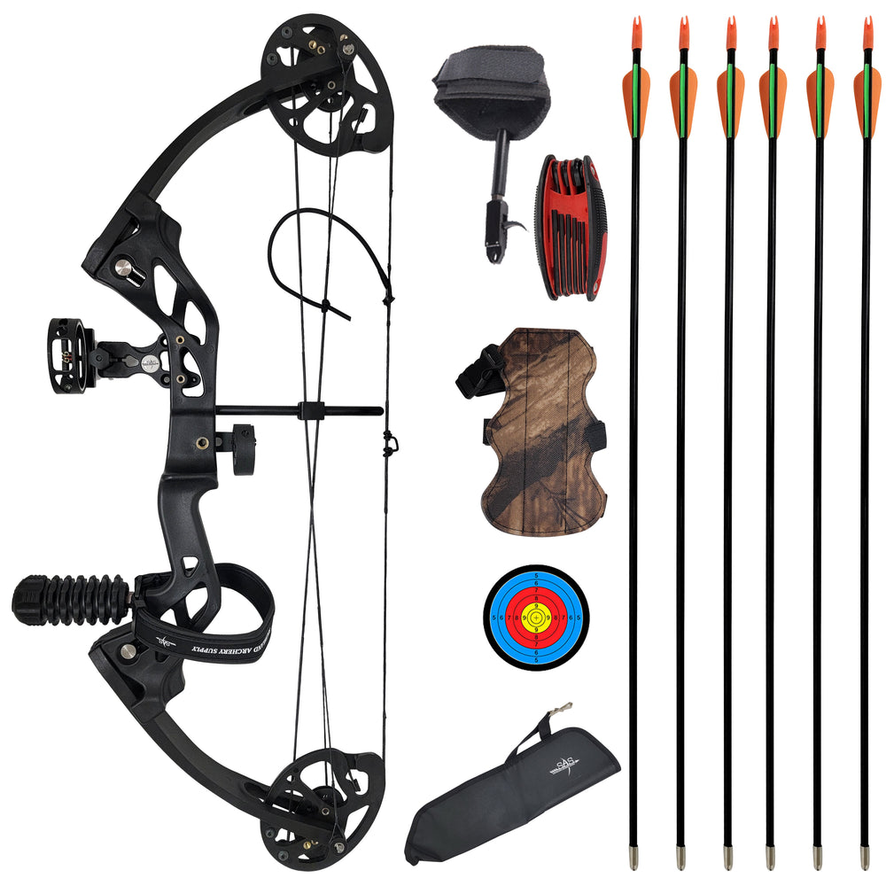 SAS Hero Junior Kid Youth Compound Bow Package 10-29 LBS Black - Open Box