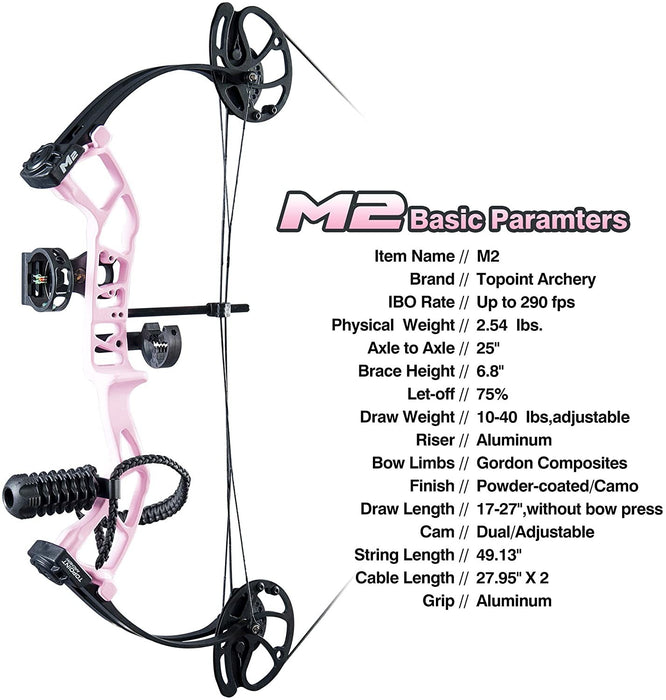 Topoint M2 Youth Compound Bow Package 290FPS Pink Right Hand - Open Box