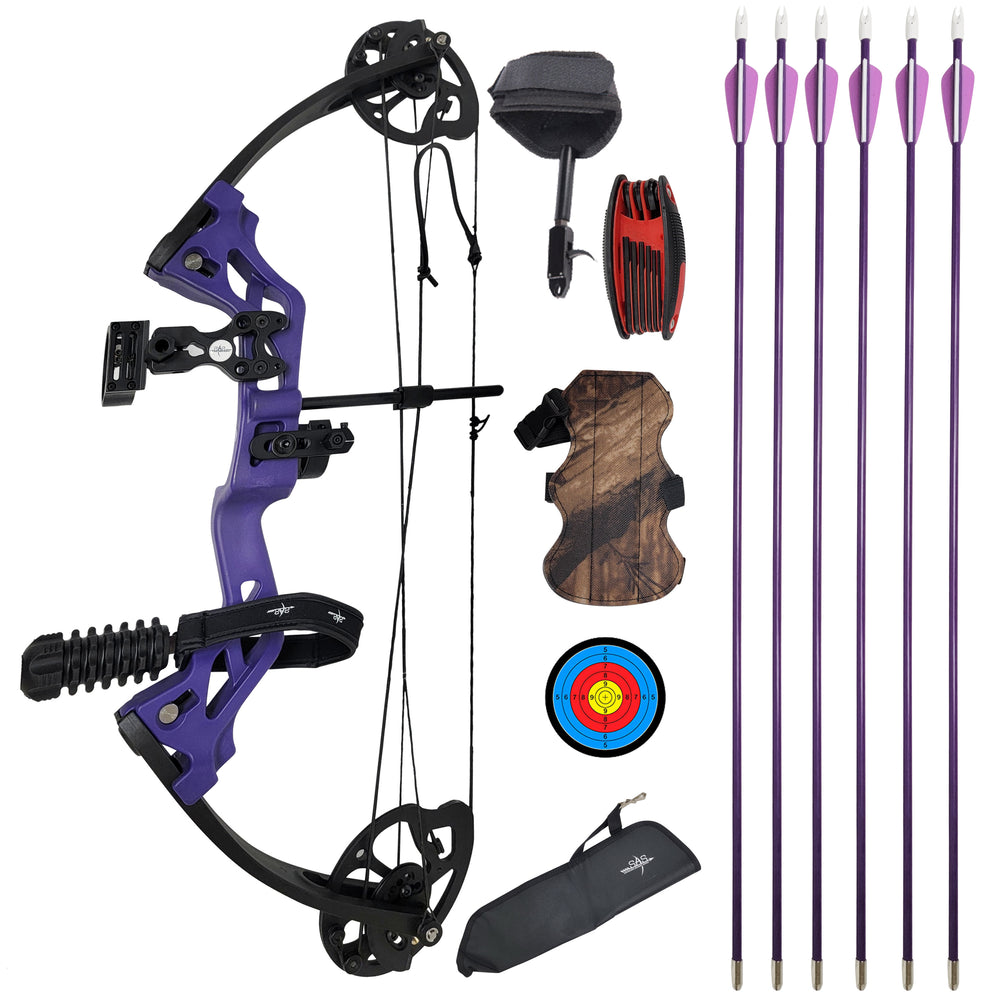 SAS Hero Junior Kid Youth Compound Bow Package 10-29 LBS Purple RH - Used